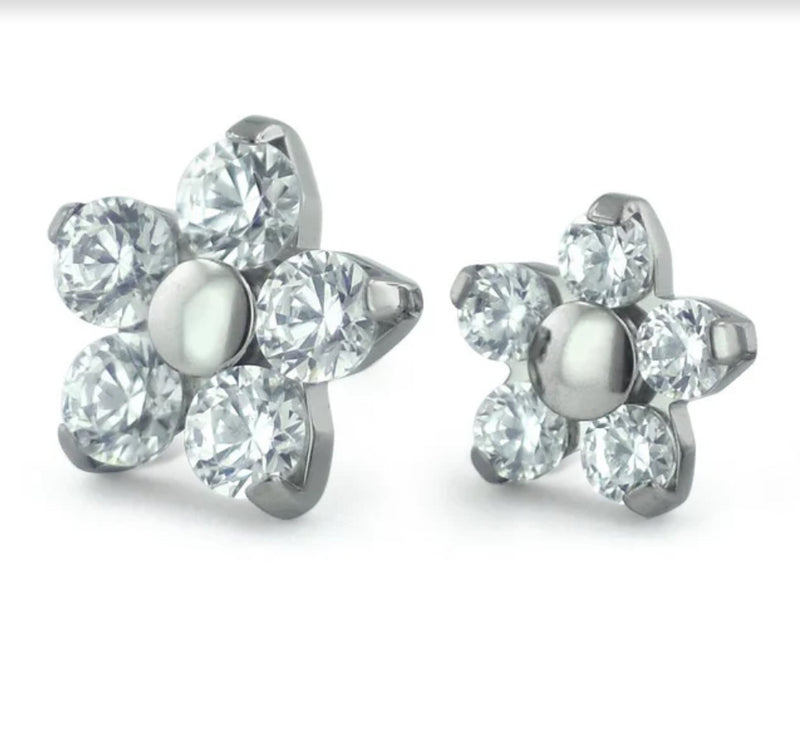 Neometal-Titanium Flower Gem End-Cubic Zirconia-2mm